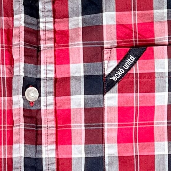 Ecko Unltd Classic Material Shirt Men L Short Sleeve Plaid Button Collar Pocket - Picture 3 of 6